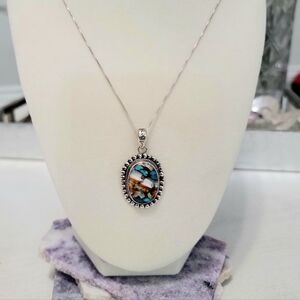 STERLING SILVER 925 Natural Spiny Oyster Turquoise Necklace NWOT